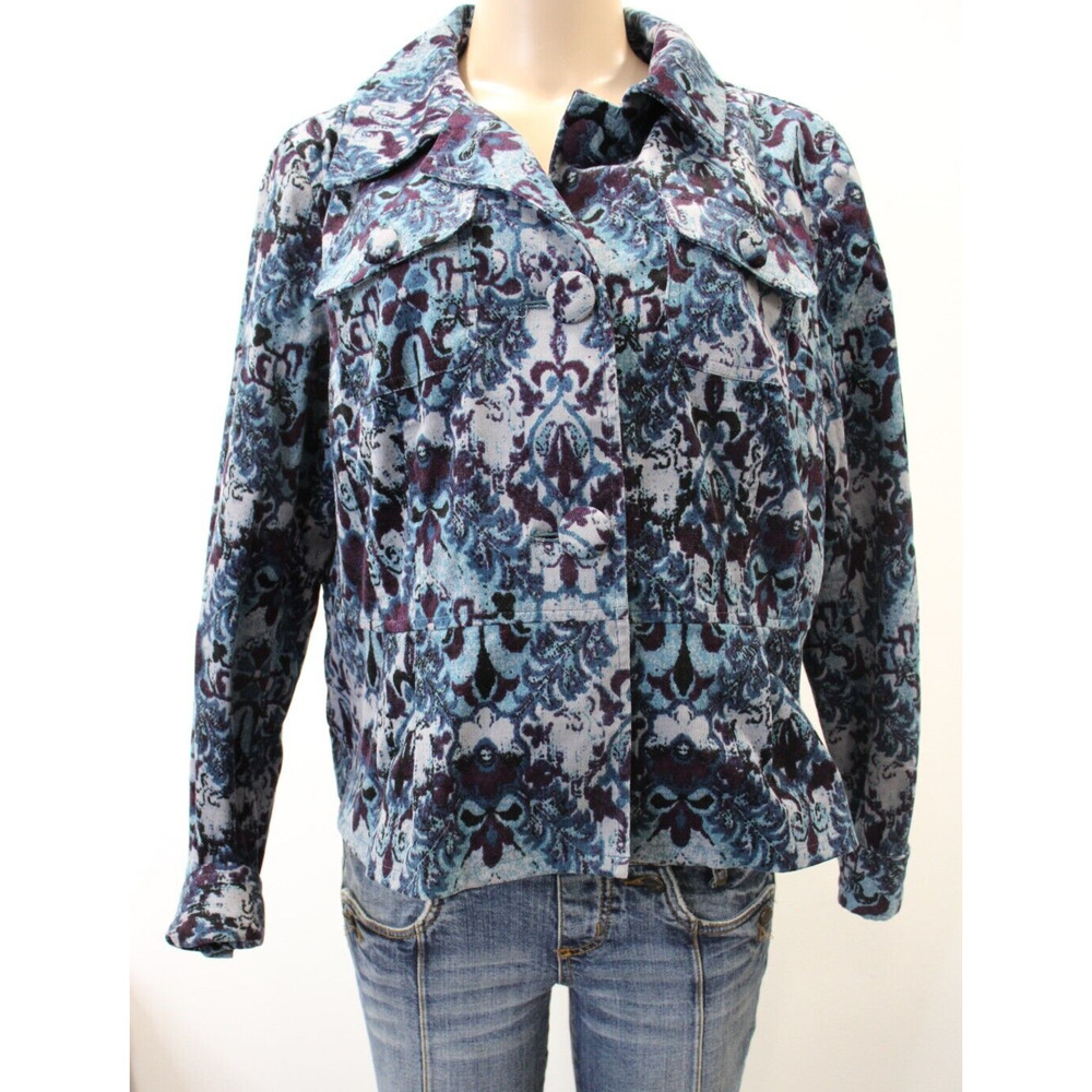 Charter Club Jacket Womens Large Floral Cotton Blend Stretch Long Sleeve